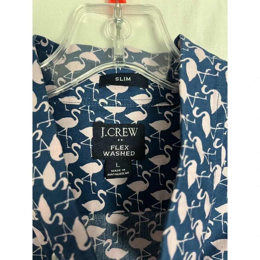 J.Crew Shirt Size L Flex Washed Blue Flamingo Slim Fit Button Down Pocket Preppy